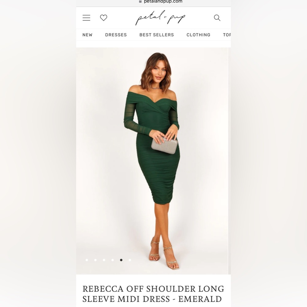 Petal & Pup Emerald Off-Shoulder Long Sleeve Midi Dress